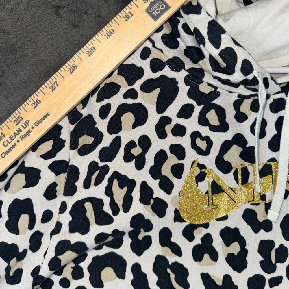Womens XXL Nike Hoodie White Black Gold Leopard Print Excellent Glitter Swoosh